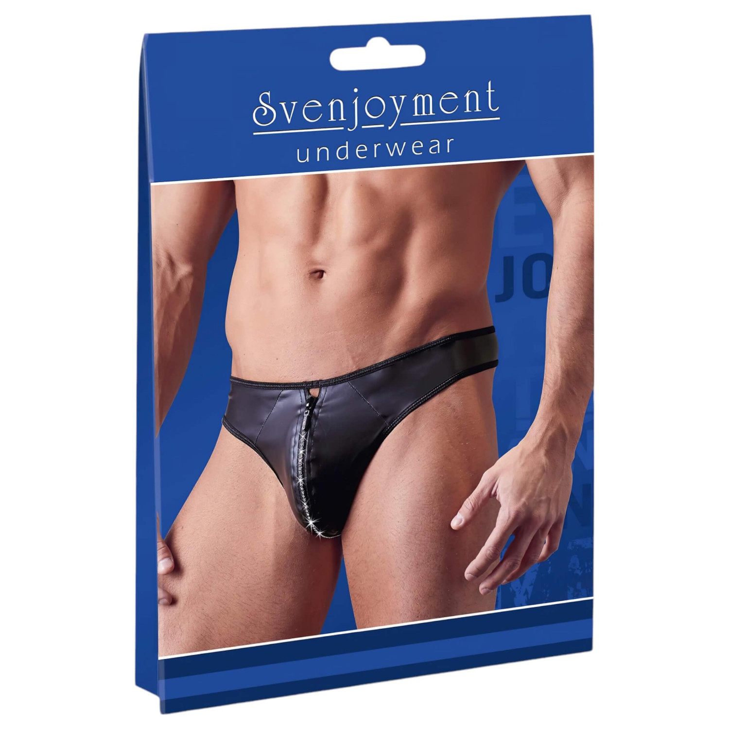Svenjoyment - pánské lesklé tanga s kamínky a zipem - černé - L