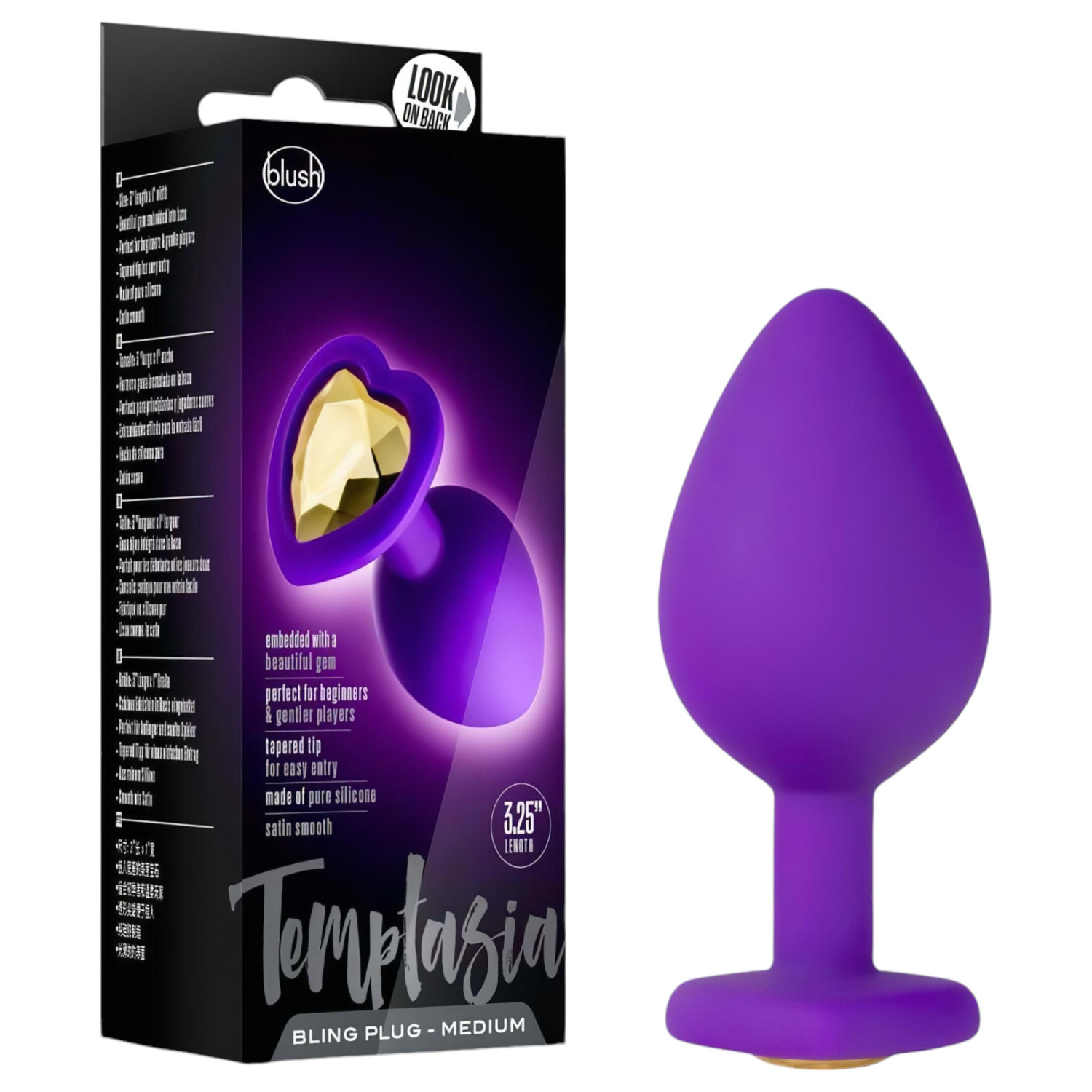 Temptasia M - anální dildo se srdcem a zlatým kamenem - fialové - střední