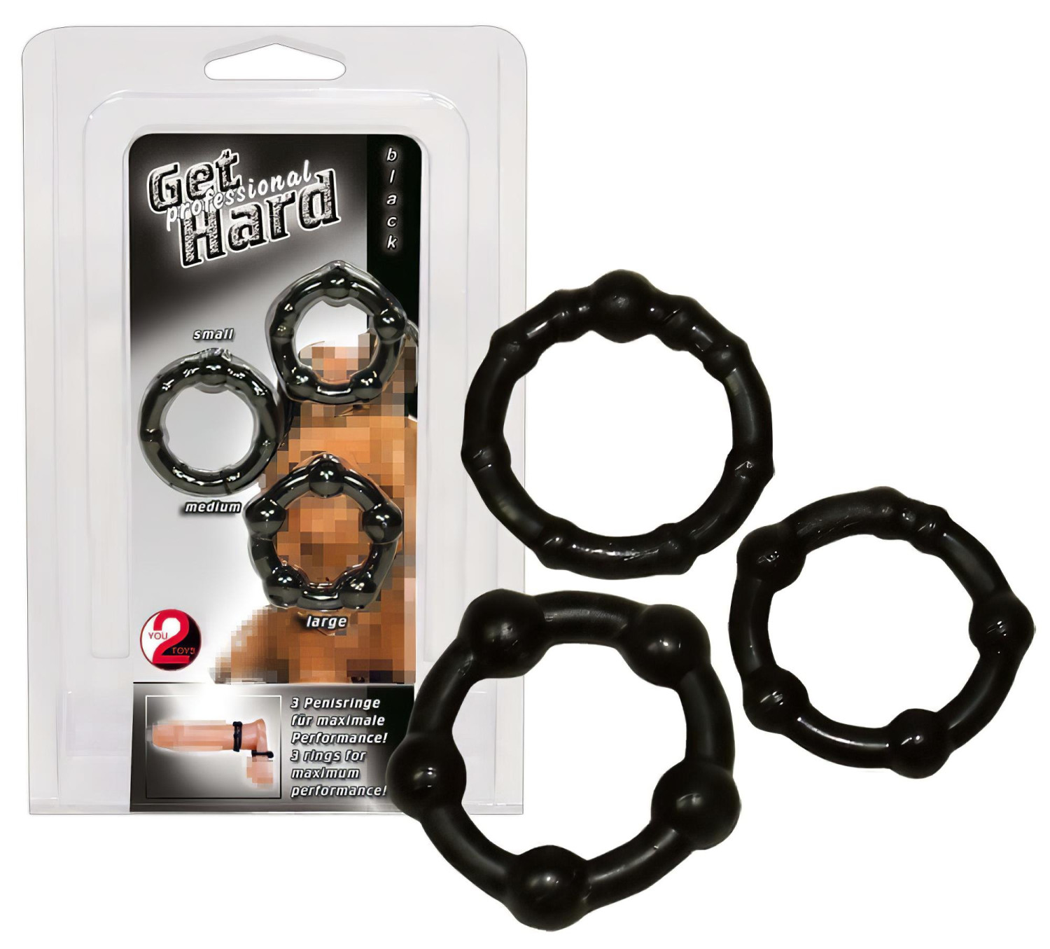 You2Toys - sada erekčních kroužků na penis - černá (3 ks)