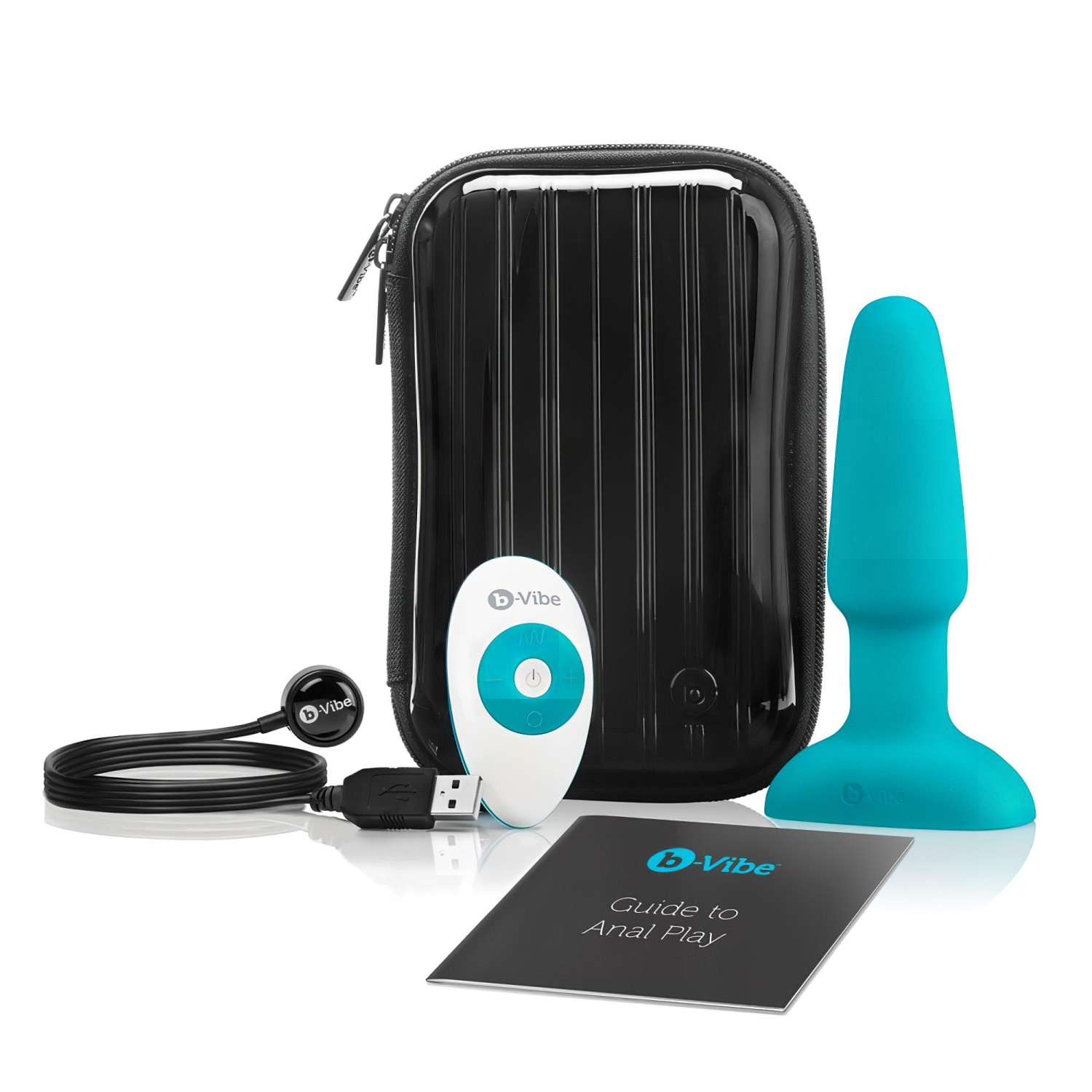 b-Vibe - anální vibrátor s rotujícími perlami - dobíjecí - tyrkysový