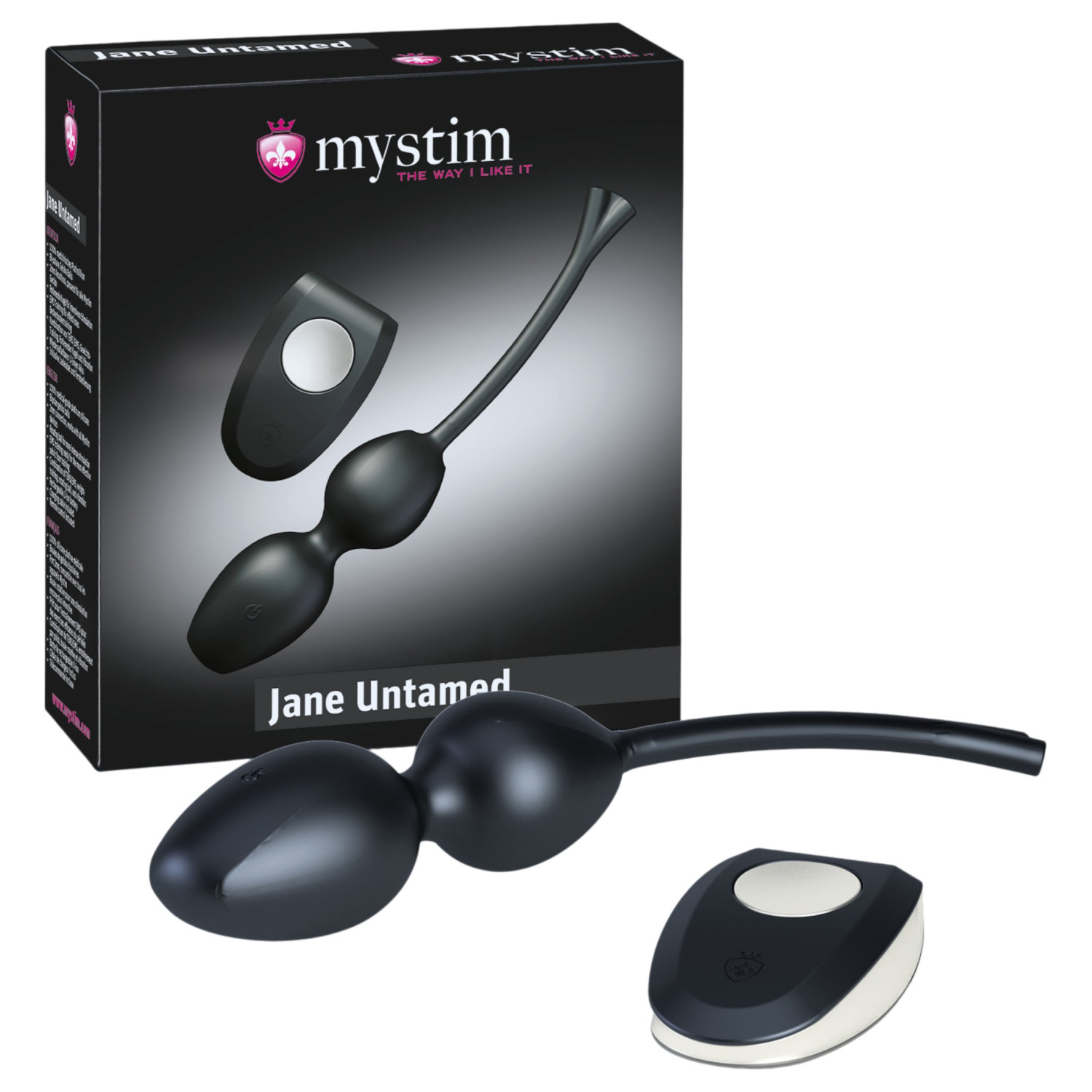 mystim Jane Untamed - vibrační duo venušiných kuliček (černé)