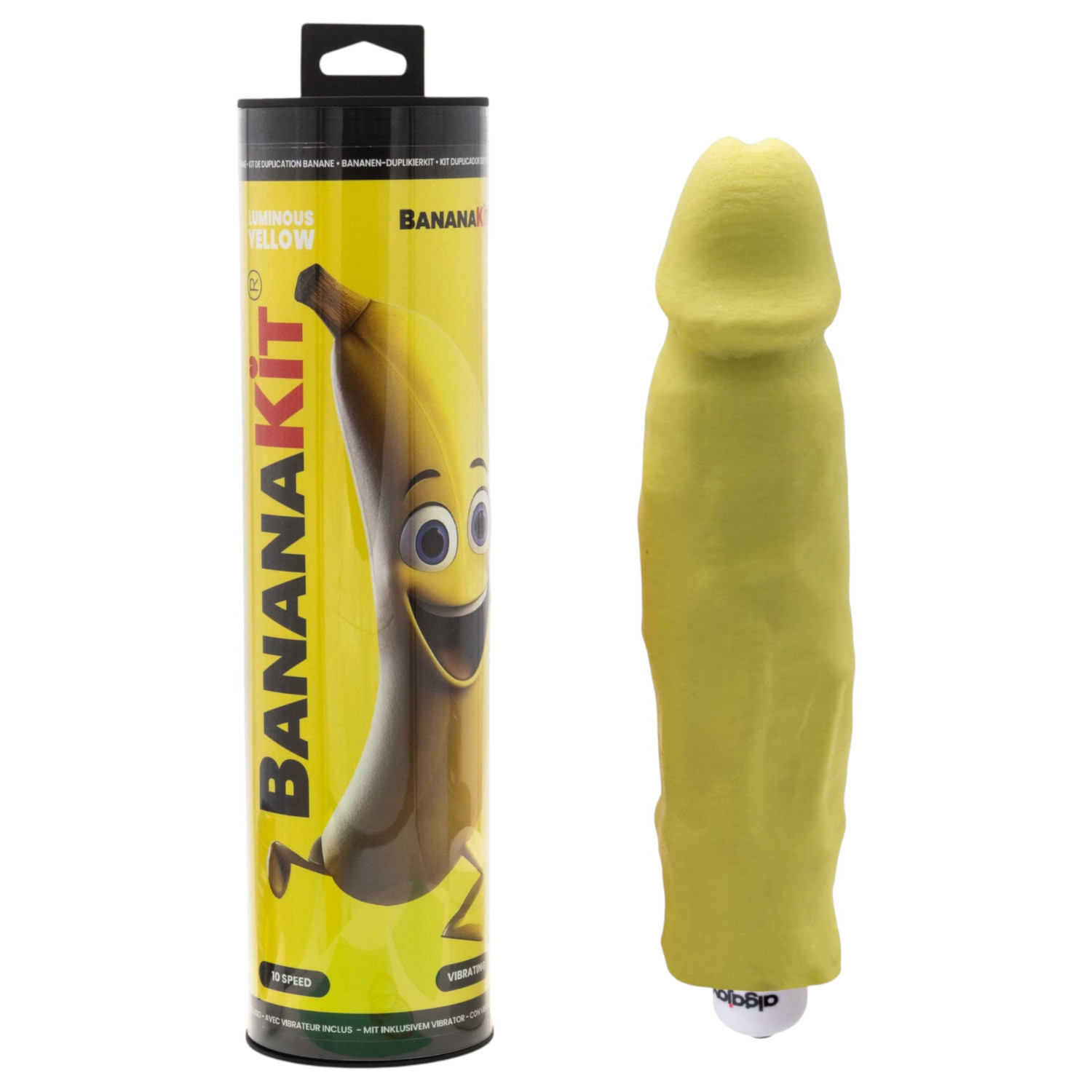 Bananakit - sada na odlévání penisu s vibrátorem - svítící (žlutá)