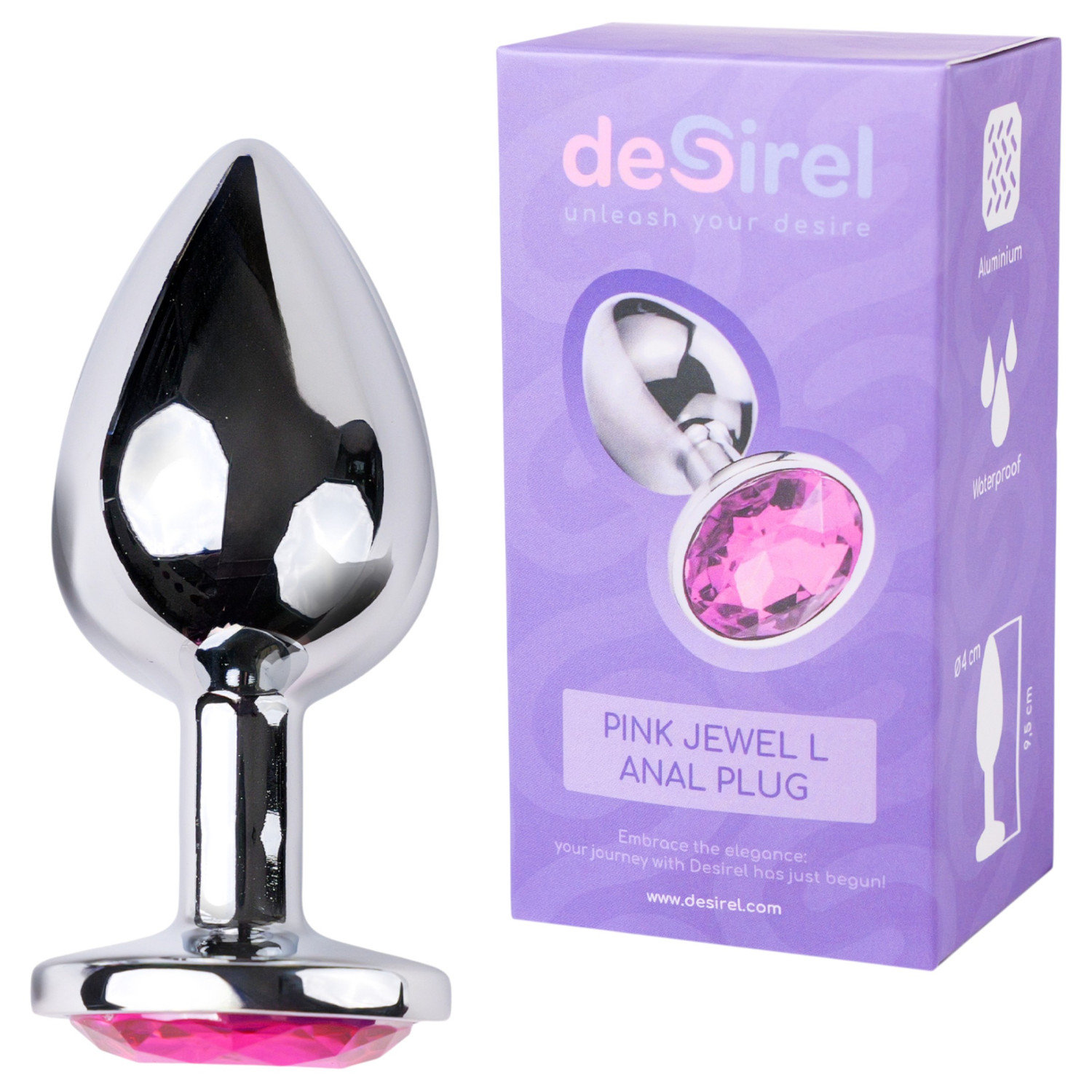 Desirel - anální kolík - růžový štras L - stříbrná/růžová