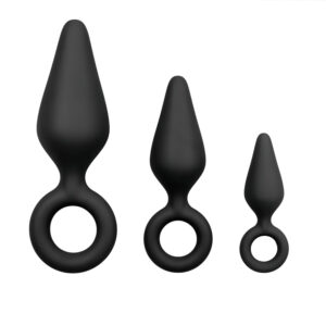 Easytoys - anální kolíky se silikonovým kroužkem - sada 3 ks - černé