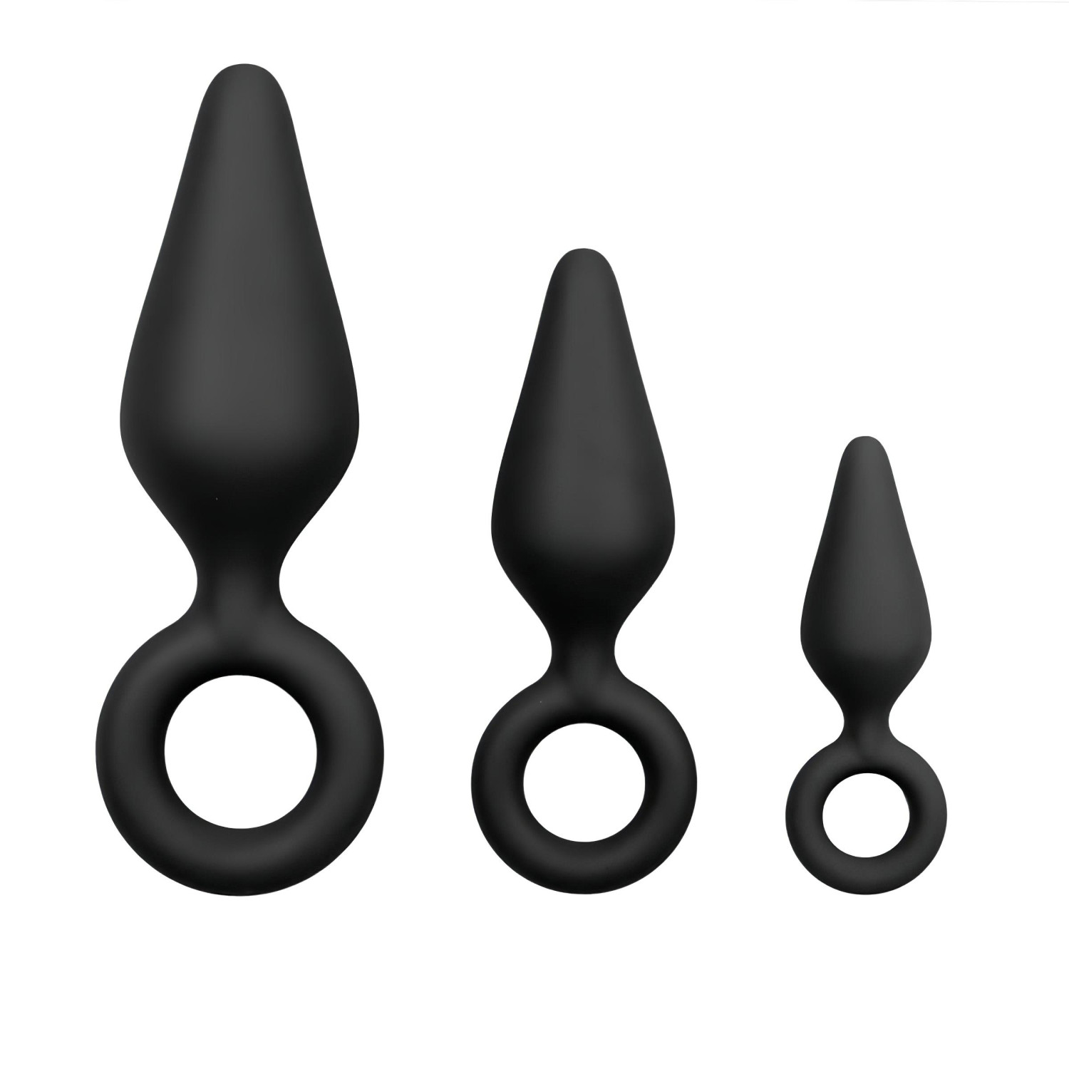 Easytoys - anální kolíky se silikonovým kroužkem - sada 3 ks - černé