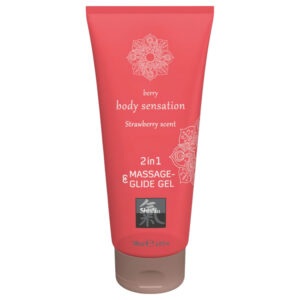 HOT - Shiatsu 2v1 s vůní jahod - masážní lubrikační gel - jahoda (200 ml)
