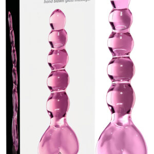 Icicles No. 43 - skleněné dildo s korálky a srdcem - růžové
