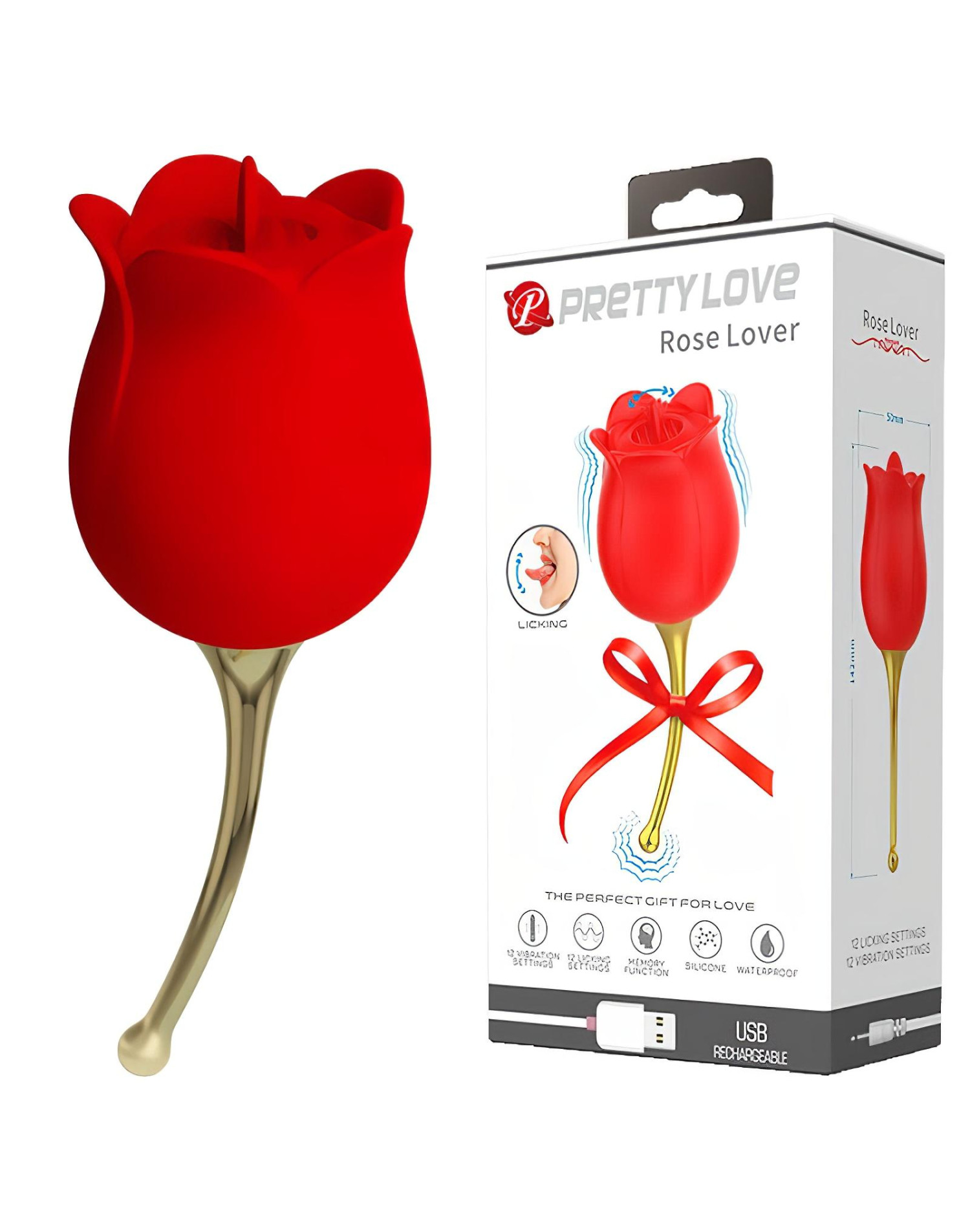 Pretty Love Rose Lover - vibrátor na klitoris s jazýčkem 2v1 - červený