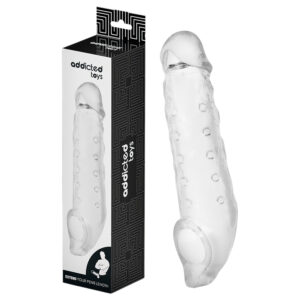 Addicted Toys - návlek na penis s erekčním kroužkem - 23 cm - transparentní