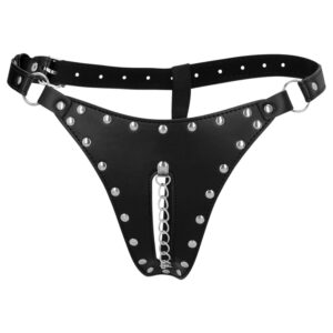 Au! - tanga s ctnostním pásem s cvoky a řetízkem (černá)