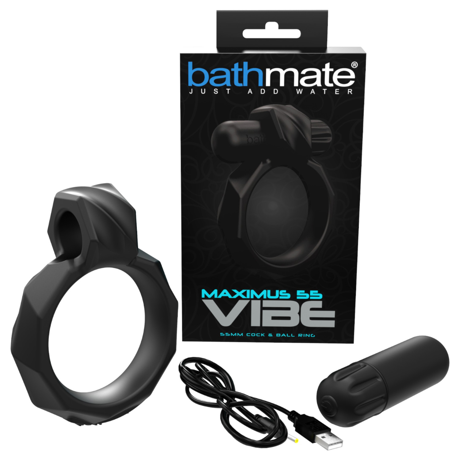 Bathmate Maximus Vibe 55 - akumulátorový vibrační erekční kroužek (černý)