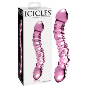 Icicles No. 55 - skleněné dildo pro G-bod - dvoustranné - růžové