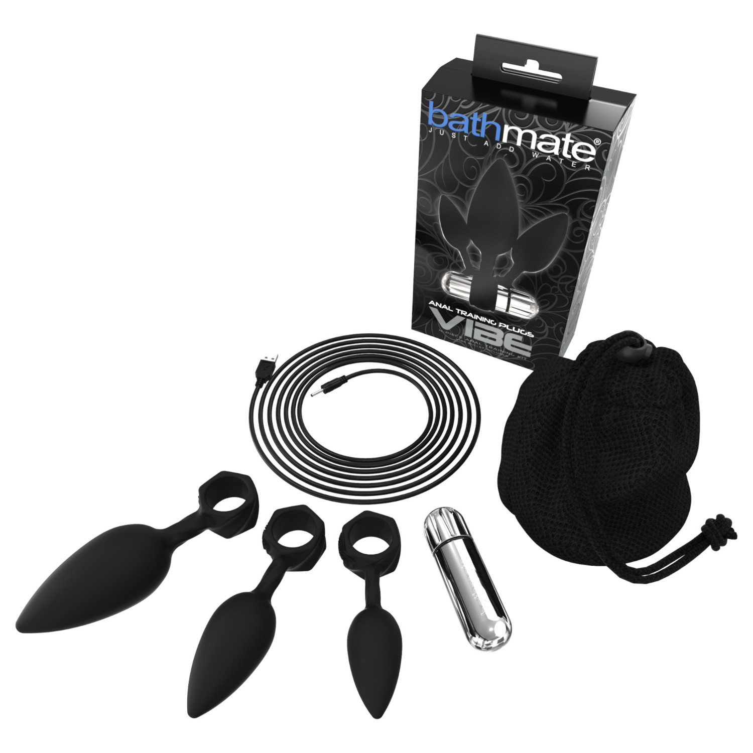 Bathmate Anal Training Plugs Vibe - vibrační anální plug sada (černá)