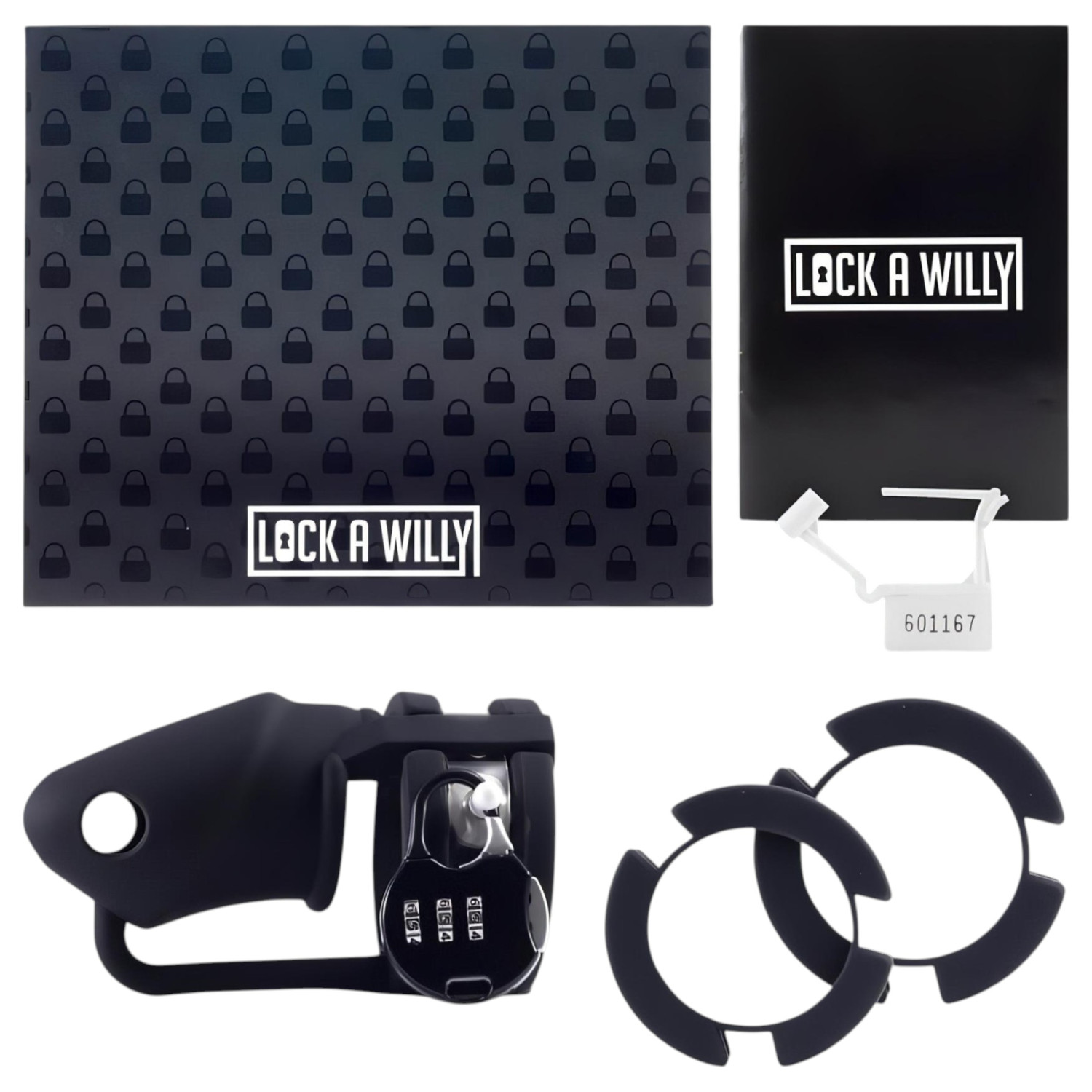 LOCK A WILLY - silikonový penisový klec s zámkem - černý