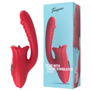 Teazers - vibrační dildo s jazýčkovým stimulátorem klitorisu (červené)