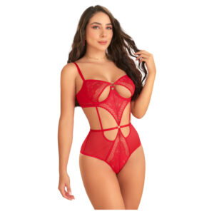 Zôf Ruby - krajkové body s průstřihy a nastavitelnými ramínky (červené)